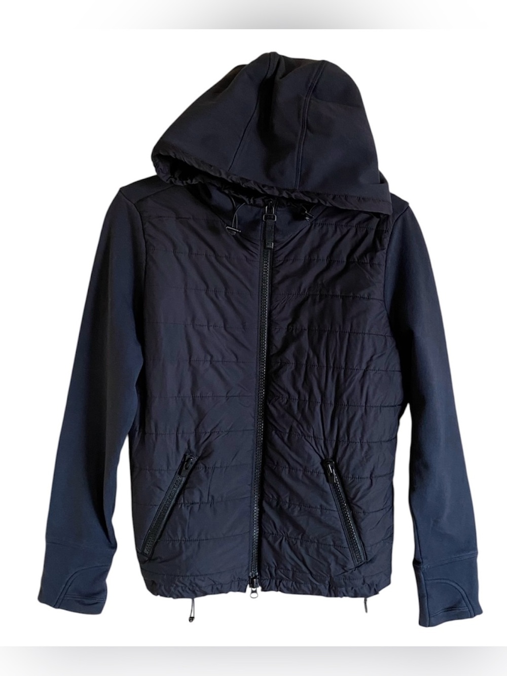 Women’s ATHLETA Black PrimaLoft Cozier Hybrid Hoodie Jacket Medium